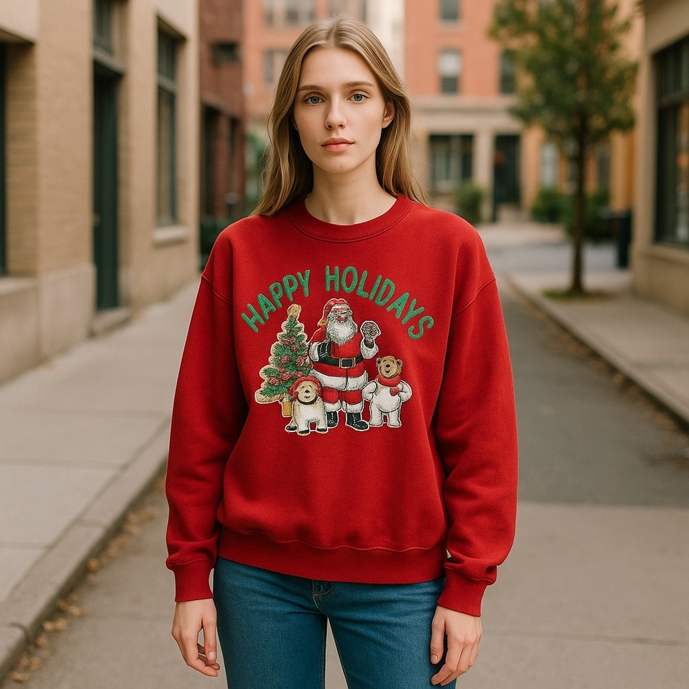 Vintage Red Happy Holidays Santa Sweatshirt